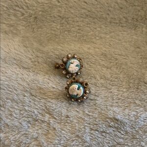 Antique Cameo Earrings with Blue and Gold Accents